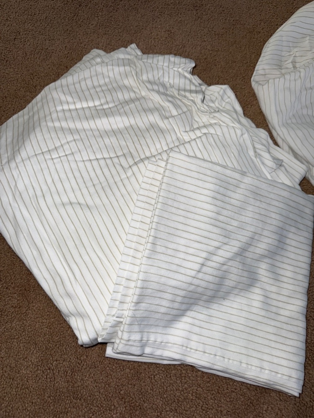kate spade King White with Thin Tan Stripe Sheet Set